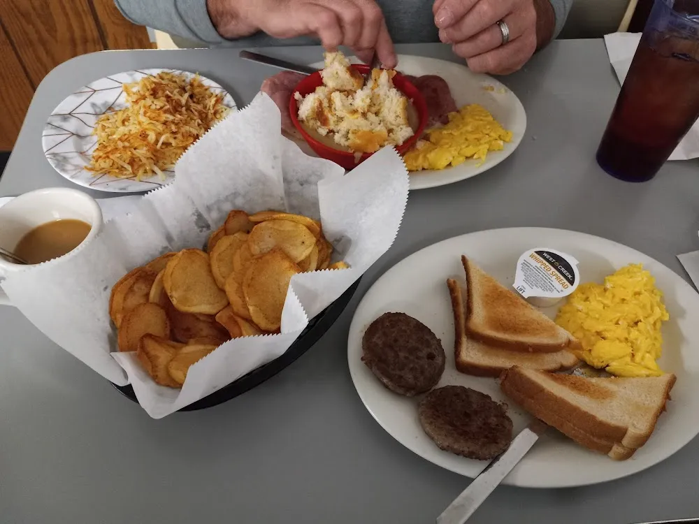 Eggs Toast Home Fries and Sausage